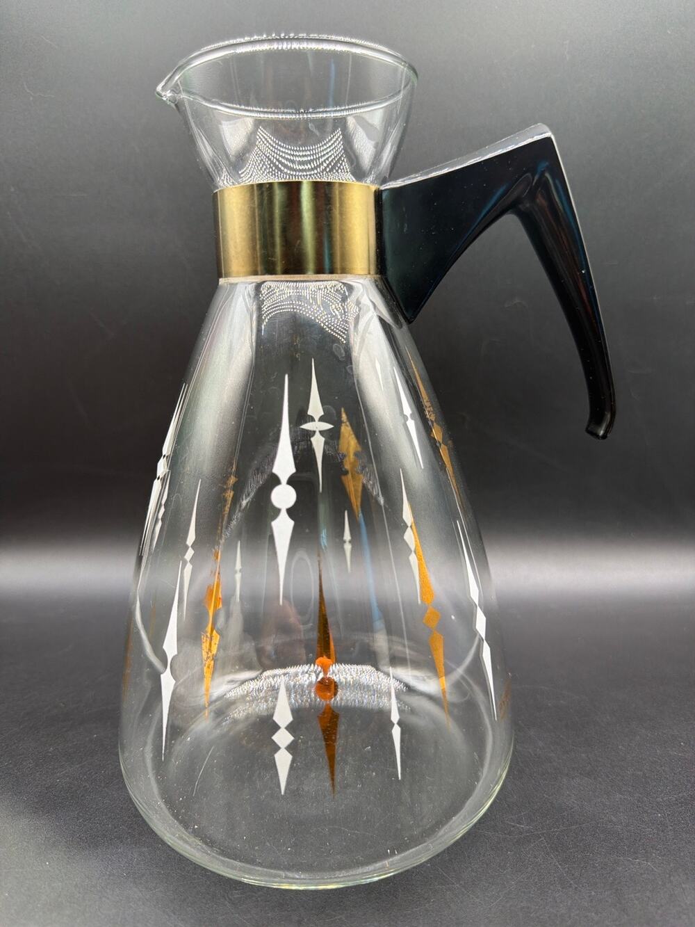 Vintage Pyrex 494 4 Cup Atomic Diamond Gold White Glass Coffee Carafe MCM USA